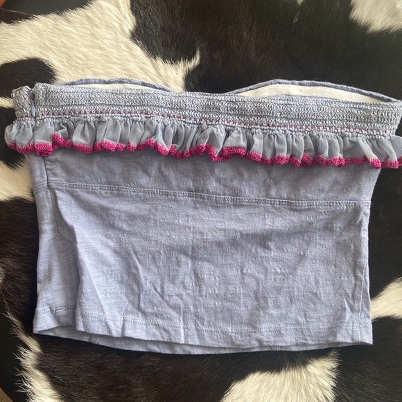 S 🔖 FREE PEOPLE Tube Top Crop Top Purple Blue Ruffle Crochet  OB925036 $68 - Picture 5 of 8
